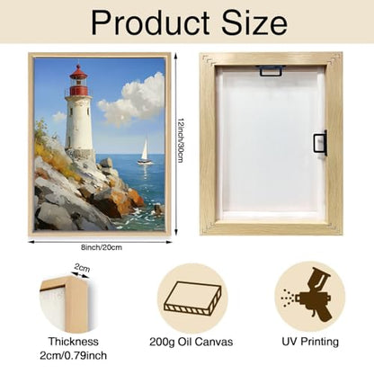 Lighthouse Coastal Ocean Wooden Box Sign Wall Art 8x12 Inch - color: Beach Lighthouse
