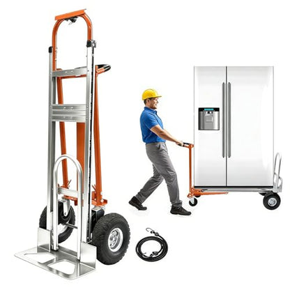 Heavy Duty Folding Hand Cart 1000LBS with Pneumatic Wheels, 4-Mode Aluminum Platform Dolly for Construction, Industrial, Moving, 51" Flatbed - color: Black-orange