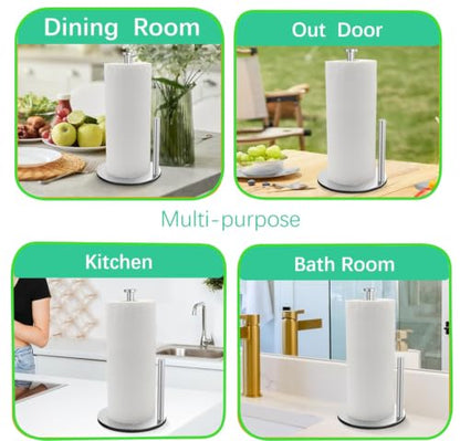 Premium Paper Towel Holder Countertop, for Kitchen, Bathroom, RV, Outdoor, Living Room,Dining Table or BBQ, Weighted Stainless Steel for Standard and Large Rolls-Silvery(YaoJooHome)