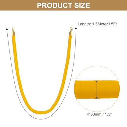PATIKIL 5 Feet Yellow Velvet Stanchion Rope, 2 Pack Crowd Control Barrier Rope with Snap Hooks for Posts Stands Queue Divider of Hotel Theater, Golden - color: Yellow, size: 5 Feet