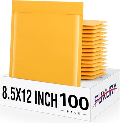 Fuxury Kraft Bubble Mailers 8.5x12" 100 Pack Self Seal Padded Envelopes - color: Yellow, size: 8.5x12" 100PC