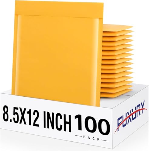 Fuxury Kraft Bubble Mailers 8.5x12" 100 Pack Self Seal Padded Envelopes - color: Yellow, size: 8.5x12" 100PC