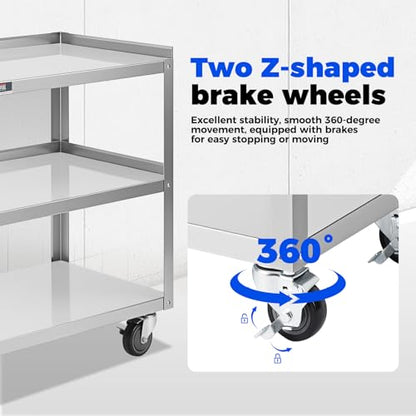 Hally Stainless Steel Utility Cart 3 Tier NSF Rolling Carts 31" Lx19 Wx34 H - size: 19''x31''x34''
