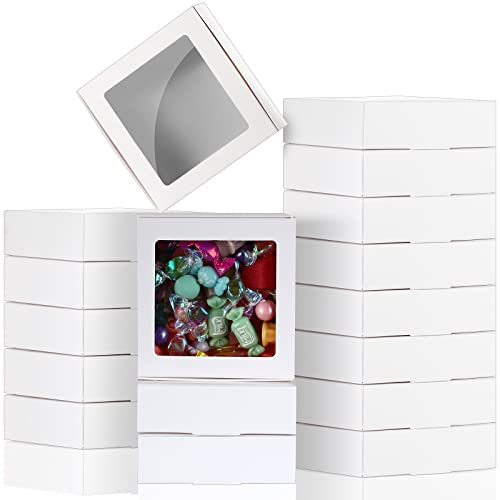 Zonon 30 Pcs Kraft Paper Boxes with Window 4.13 x 4.13 x 1.18 Inch (White) - color: White
