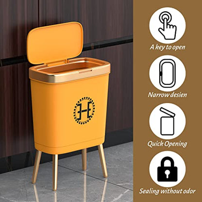 Procade Orange Bathroom Trash Can with lid,4 Gallon Retro Gold Garbage Can - color: Orange