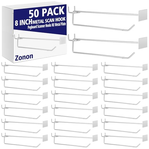Zonon 50 Pack 8 Inch Metal Scan Hooks with Label Holder for 1/4" Pegboard - size: 8 Inch