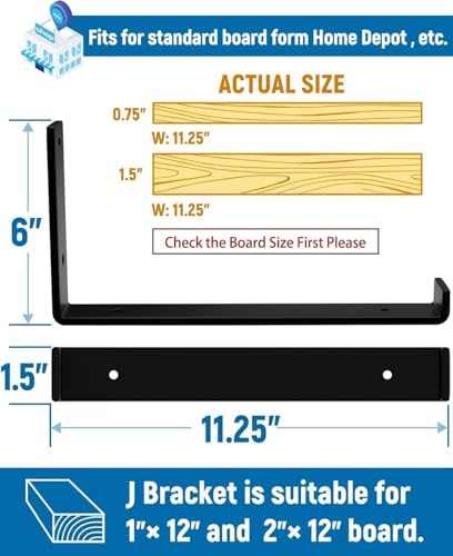 LEOPO 12 inch Shelf Brackets 12-Pack, 1/5" Thick Floating Shelf Bracket - color: black-12 pack, size: 11.25"