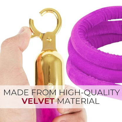 4PСS Station Set for Parties - Rich Purple Stations Rope for Hotel Lobby VIP Ropes for Posts with Gold Snap Hooks Velvet Ropes for Special Events and Stands Queue