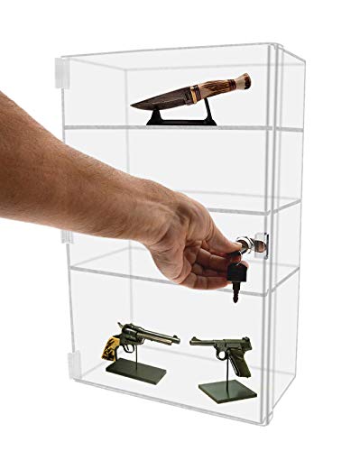 Marketing Holders Countertop Clear Acrylic Cabinet Free Standing Vertical Three Shelf 12" x 6" x 19" Locking Display with Two Keys Retail Merchandise Showcase Storage Multi Level Cupboard - size: 12"W x 6"D x 19"H