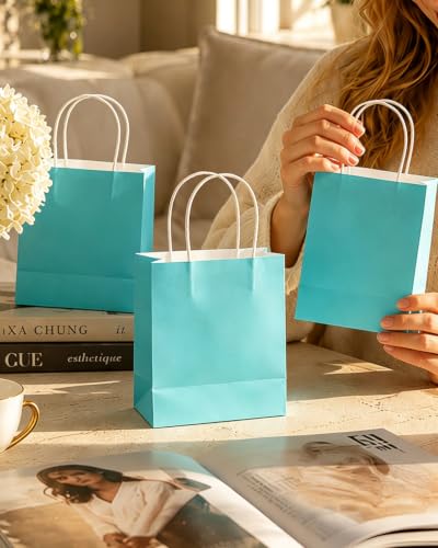 qiqee 24PCS Mini Gift Bag with Handles Bulk 4.5"x2.5"x6" Gift Bags Bright Green Bags Multiple Uses - color: Bright Green