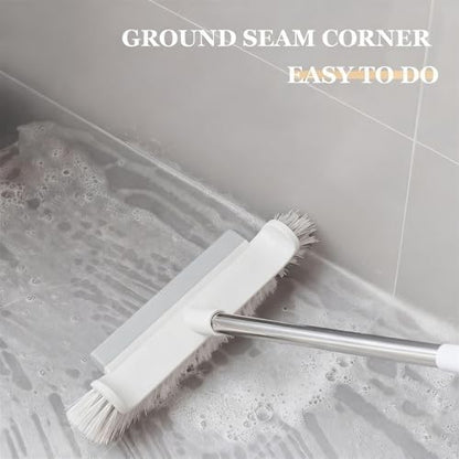 Extra Wide Pool & Deck Brush with Reinforced Aluminum Back, Heavy Duty Scrub Brush for Spa Patio Tile & Shallow Pool, 41" Handle Included, Curved Edges & Rubber Scraper, Screw-On Pole Connection - color: Gray