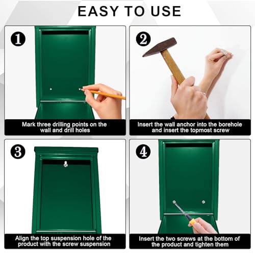 CHONOVO Metal Cash Box 10.2" with 2 Magnetic Whiteboard, Green - color: Green