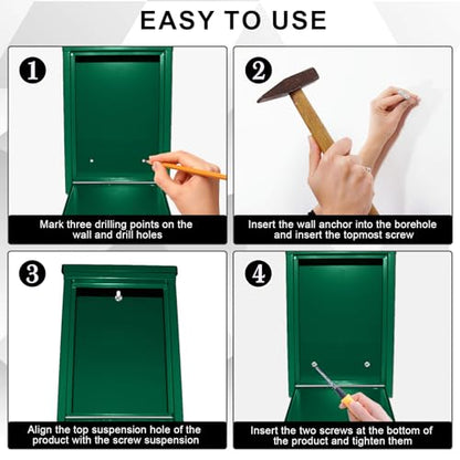CHONOVO Metal Cash Box 10.2" with 2 Magnetic Whiteboard, Green - color: Green