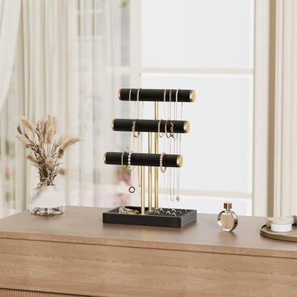 Jewelry Organizer Stand Display, 3 Tier Velvet Bracelet Holder, Black - color: Black, size: Standard