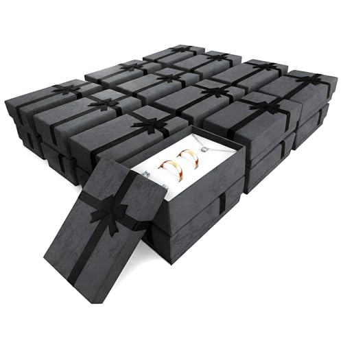 KETAR 24 Pack Cardboard Necklace Box with Bow, with Foam Insert, Black - color: 24 Pcs Black