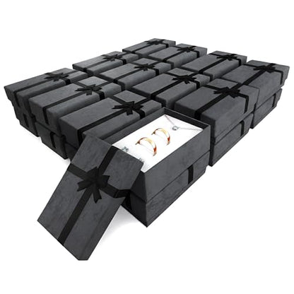 KETAR 24 Pack Cardboard Necklace Box with Bow, with Foam Insert, Black - color: 24 Pcs Black