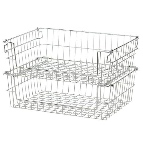 TRINITY 2-Pack Stackable Metal Wire Storage Baskets With Handles, EcoStorage Chrome, 19 Inches - color: EcoStorage Chrome, size: 19 Inches