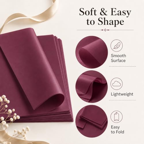 ROVIBIOBIO 100 Sheets Burgundy Tissue Paper for Gift Bags, 20 x 14 Inch - color: Burgundy