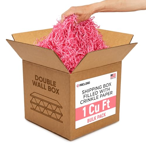 1 Cu Ft Ready To Ship Carton with Pink Crinkle Paper Filler 12x12x12" - color: Pink, size: Double Wall Box