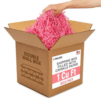 1 Cu Ft Ready To Ship Carton with Pink Crinkle Paper Filler 12x12x12" - color: Pink, size: Double Wall Box