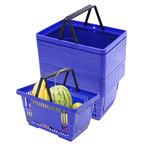 12PCS Blue Plastic Shopping Baskets with Handles, Portable Retail Baskets Grocery Basket with Handles,21L Hand Shopping Basket Set for Stores, Supermarket, Retail, Groceries Carrying - color: Blue