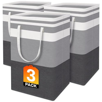 BlissTotes 3-Pack Laundry Basket, Collapsible Laundry Hamper, Grey, 75L - color: Grey, size: 75L