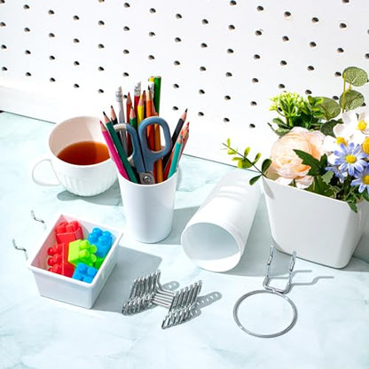 Jinei 12 Pcs Pegboard Bins Baskets with Hooks Organizer Set,White - color: White