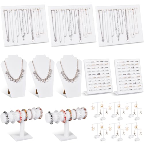 Henoyso 22 Pcs VelvetJewelry Display for Vendors Necklace Bust Holder - color: White