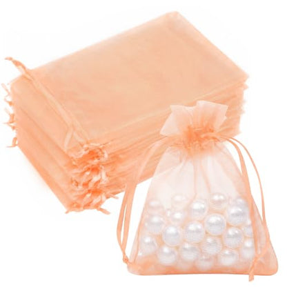 Crweety 50PCS Organza Bags 3x4 Peach Small Gift Bags Mesh Drawstring - color: Peach