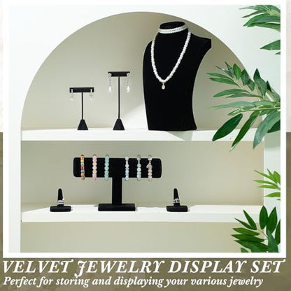 Kigley 6 Pcs Jewelry Display Set Necklace Bust T Bar Bracelet Holder Black - color: Black