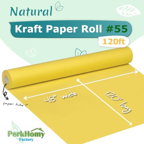 PerkHomy 48" x 1,440" (120') Lemon Yellow Kraft Paper Roll for Craft Bulletin Board Paper Art Table Covering Crafting Gift Wrapping Bouquet Packing Parcel 80GSM 55LB (Lemon Yellow, 48" x 120') - color: Lemon Yellow, size: 48" Width x 120' Length