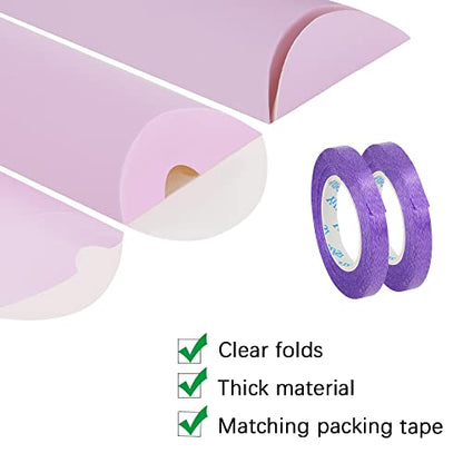 WCHOSOZH 30Pcs Pillow Boxes, Kraft Paper Gift Boxes with Ribbon Purple - color: Purple