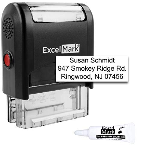 ExcelMark Custom Self Inking Rubber Stamp - Up to 3 Lines - with Refill Ink (A1539) - size: 9/16" x 1-1/2"