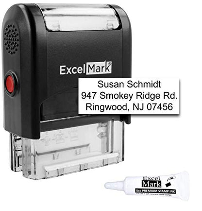 ExcelMark Custom Self Inking Rubber Stamp - Up to 3 Lines - with Refill Ink (A1539) - size: 9/16" x 1-1/2"