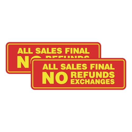 Signs ByLITA Standard All Sales Final No Refunds No Exchanges Sign (Red/Yellow) - Small 2 Pack - color: Red/Yellow, size: 2 x 6" - Small (2 Pack)