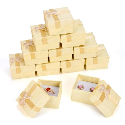 Craftdady 12 Pack Ring Boxes for Jewelry Present 1.59 x 1.59x 1.02 Inch Square Hard Cardboard Jewelry Boxes with Lids Small Present Boxes with Bow for Earring Bracelet Brooch Packaging (Light Yellow) - color: Light Yellow