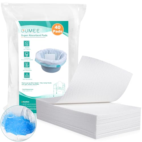 OUMEE 40 Count Absorbent Commode Pads for Bedside Commode Bucket - size: 9.5*5.1in-40