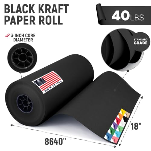 18" Paper Dispenser with Cutter + Black Kraft Paper Roll - color: Black, size: 1 Roll + Dispenser