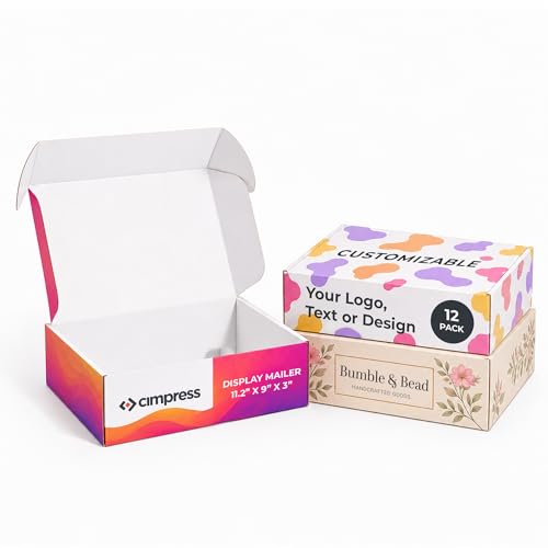 Personalized Mailer Box, Add Logo or Text, 11.25" x 9" x 3", 12 Pack, White Cardboard Gift Box, Medium Corrugated, Shipping Boxes for Small Business, Custom Packaging, Subscription Box - size: 11.25" x 9" x 3"