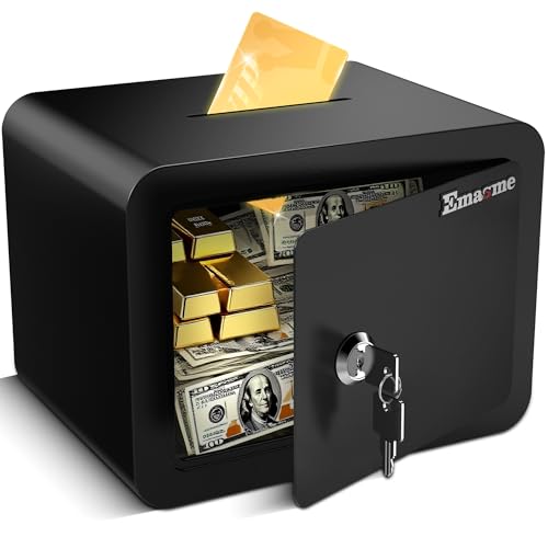 Mini Safe Small Safe Box Money Safe Small Safes for Home Dorm Mini Safes for Kids Safety Box for Cash Documents Kids Lock Box with Key Black (0.23 Cubic Feet) - color: black