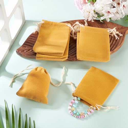 FASHEWELRY 20Pcs Small Drawstring Velvet Bags Goldenrod Christmas Bags - color: Goldenrod, size: 9x7cm/3.6x2.8 inch