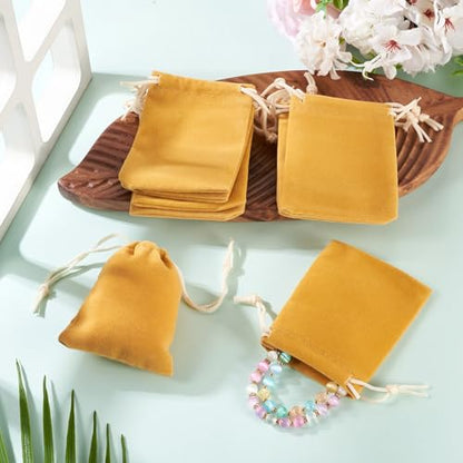 FASHEWELRY 20Pcs Small Drawstring Velvet Bags Goldenrod Christmas Bags - color: Goldenrod, size: 9x7cm/3.6x2.8 inch