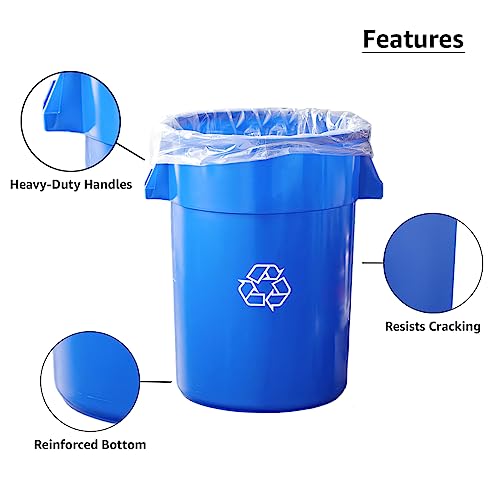 Set of 4 Round Commercial Trash Can 44 Gallon, Industrial Recycling Bin, Durable Garbage Can, Safe Food Container, Ingredient Bin (Blue/Sticker) - color: Blue/Sticker