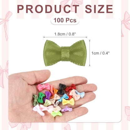MECCANIXITY 100 Pcs Mini Ribbon Bow 0.8" Mini Fabric Satin Ribbon Flower Bows for Craft DIY Sewing Wedding Birthday Party, Olive Green - color: Olive Green