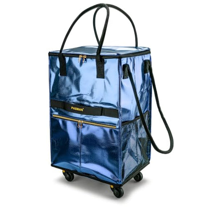 PASMAN Reusable Foldable Rolling Grocery Bag on 5 Wheels,Large,Navy Blue - color: Navy Blue, size: Large