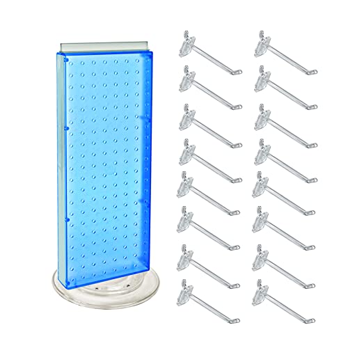 Azar Displays 700508-BLU-4C16 8-Inch W by 20-Inch H Revolving Black Pegboard Counter Display with 16-Pack of 4 inch Locking Hooks, Blue - color: Blue, style: Pegboard + Hooks