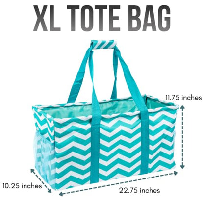 Extra Large Utility Tote Bag - Oversized Collapsible Beach Bag - Chevron Teal - color: Chevron Teal