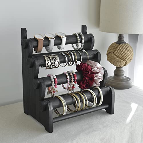Ikee Design 2pcs Wood 4 Tier Jewelry Bracelet Bangle Display Stand - color: Black, 2 Pieces
