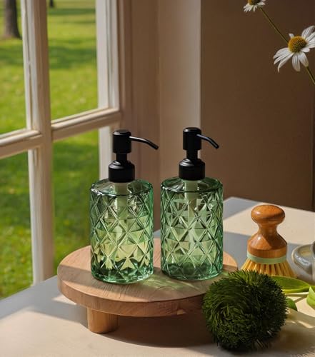 JASAI Forest Green Glass Soap Dispenser with Black Rustproof Pump - color: Forest Green