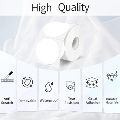 2 Inch White Round Thermal Labels Sticker, Waterproof Circle Direct Thermal Labels, Removable Multi-Purpose Self-Adhesive Sticker Label for DIY Logo Design- 300 Sheet/Roll - color: White, size: 2 inch
